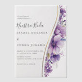 Paarse bloemblaadje nuestra boda spaanse bruiloft vellum uitnodigingen (Voorkant)