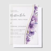 Paarse bloemblaadje nuestra boda spaanse bruiloft vellum uitnodigingen (Offset)