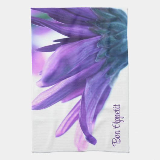 Paarse bloemblaadjes Bon Appetit keukenhanddoek (Verticaal)