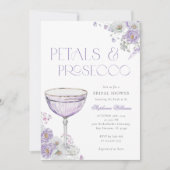 Paarse bloemblaadjes en Prosecco Vrijgezellenfeest Kaart (Voorkant)