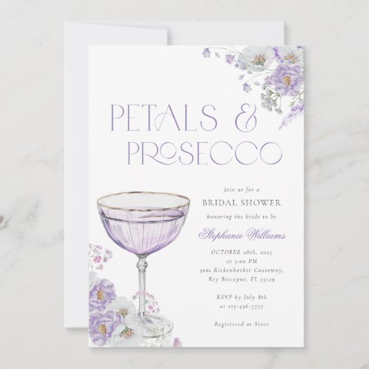 Paarse bloemblaadjes en Prosecco Vrijgezellenfeest Kaart (Voorkant)