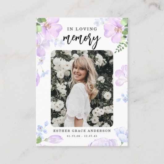 Paarse bloemblaadjes in liefdevolle herinnering Ge Visitekaartje (Voorkant)