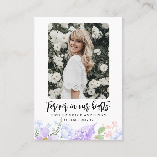 Paarse bloemblaadjes voor altijd in ons hart Kaart Visitekaartje (Voorkant)