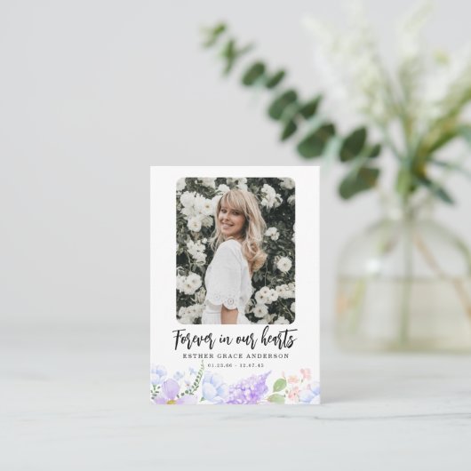 Paarse bloemblaadjes voor altijd in ons hart Kaart Visitekaartje (Staand voorkant)