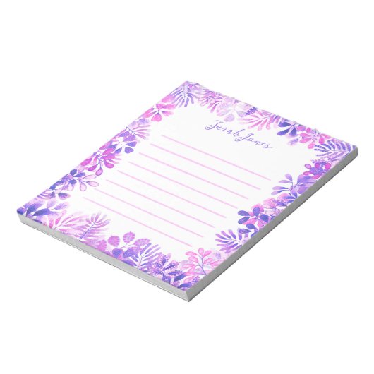 Paarse bloemblaadjes Waterverf bladeren bekleed Notitieblok (Linkerzijde)