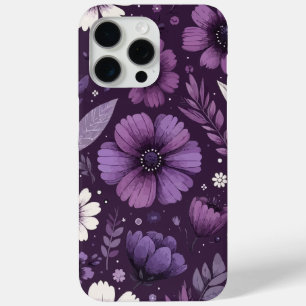 Paarse bloemblaadjespatroon iPhone 15 pro max hoesje