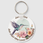 Paarse Bloemblauw kolibrie Gepersonaliseerde naam Sleutelhanger (Voorkant)