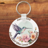 Paarse Bloemblauw kolibrie Gepersonaliseerde naam Sleutelhanger (Voorkant)