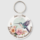 Paarse Bloemblauw kolibrie Gepersonaliseerde naam Sleutelhanger (Achterkant)