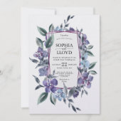 Paarse bloemboeket geometrisch lijst feestdagenkaart (Voorkant)