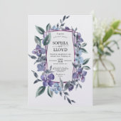 Paarse bloemboeket geometrisch lijst feestdagenkaart (Staand voorkant)