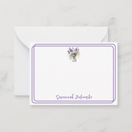  Paarse bloemboeket in een pot flat Notitiekaartje (Voorkant)