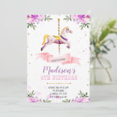 Paarse bloemcarrousel - uitnodiging (Staand voorkant)