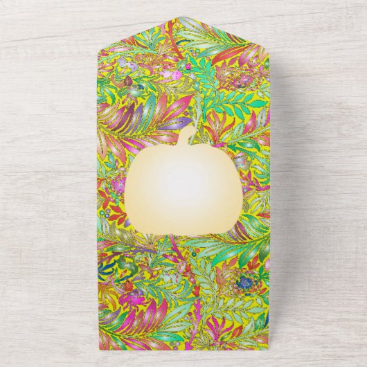 Paarse bloemdecoratie all in one uitnodiging (Buitenkant)