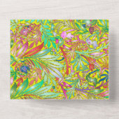 Paarse bloemdecoratie all in one uitnodiging (Achterkant)