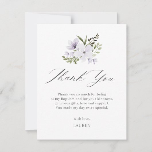 Paarse bloemdoop kruisdoop bedankkaart (Voorkant)