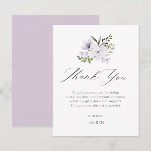 Paarse bloemdoop kruisdoop bedankkaart (Voorkant / Achterkant)