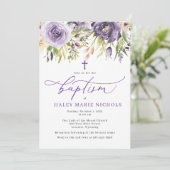 Paarse bloemdoopuitnodiging kaart (Staand voorkant)