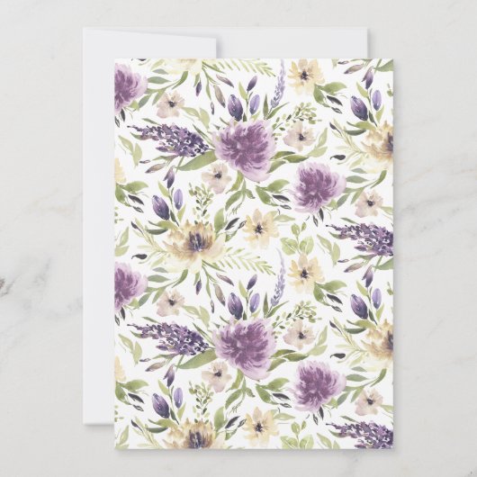Paarse bloemdoopuitnodiging kaart (Achterkant)