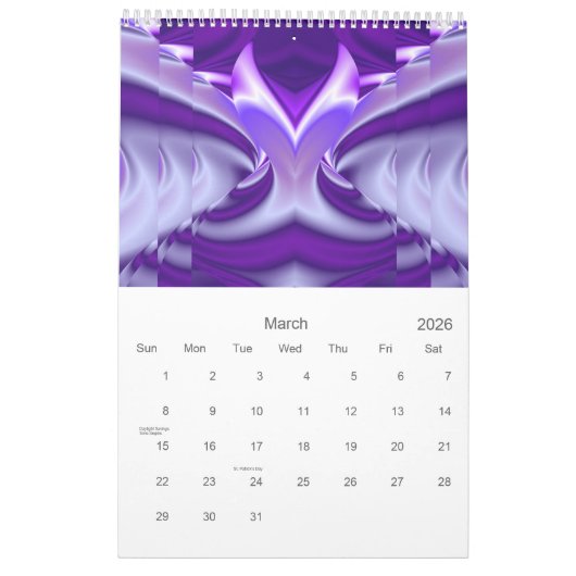 Paarse bloemdromen kalender (Mar 2026)