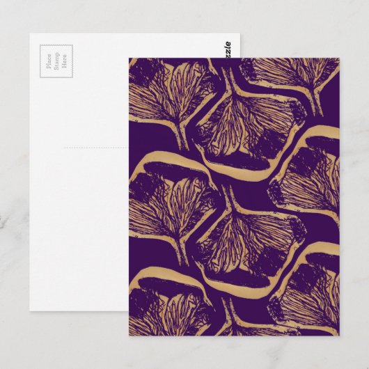 Paarse bloemdruk briefkaart (Voorkant / Achterkant)