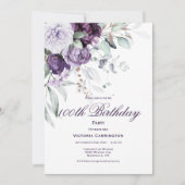 Paarse Bloemen 100e Verjaardag Waterverf Modern Kaart (Voorkant)