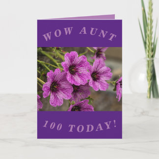 Paarse Bloemen 100ste Verjaardag Kaart voor Tante
