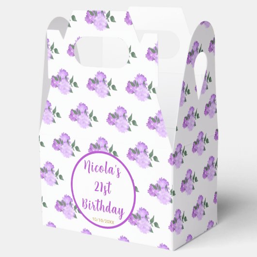 Paarse bloemen 21e verjaardag bedankdoosjes (Geopend)