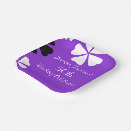 Paarse Bloemen, 50ste Verjaardagsfeestje, Naam, Vi Papieren Bordje (Gebogen)