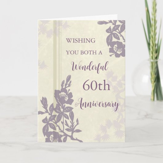 Paarse Bloemen 60e Bruiloft Jubileum Kaart (Voorkant)