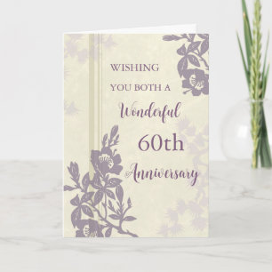 Paarse Bloemen 60e Bruiloft Jubileum Kaart