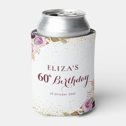 Paarse bloemen 60e verjaardagsfeestje blikjeskoeler (Blikje Voorkant)