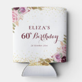 Paarse bloemen 60e verjaardagsfeestje blikjeskoeler (Achterkant)