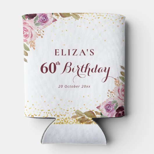 Paarse bloemen 60e verjaardagsfeestje blikjeskoeler (Achterkant)