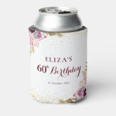 Paarse bloemen 60e verjaardagsfeestje blikjeskoeler (Blikje Achterkant)