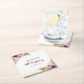 Paarse bloemen 60e verjaardagsfeestje kartonnen onderzetters (Insitu)