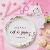 Paarse bloemen 60e verjaardagsfeestje papieren bordje (Feest)