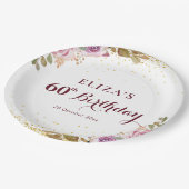 Paarse bloemen 60e verjaardagsfeestje papieren bordje (Gekanteld)