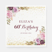 Paarse bloemen 60e verjaardagsfeestje servet (Voorkant)