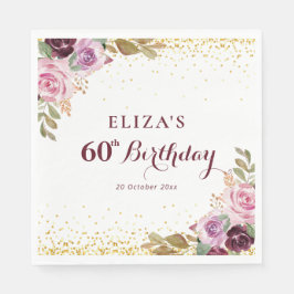 Paarse bloemen 60e verjaardagsfeestje servet