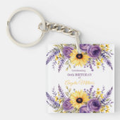 Paarse bloemen 60e verjaardagsfeestje sleutelhanger (voorkant)