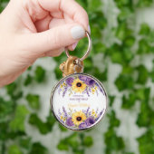 Paarse bloemen 60e verjaardagsfeestje sleutelhanger (Hand)