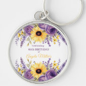 Paarse bloemen 60e verjaardagsfeestje sleutelhanger (Voorkant)