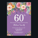 Paarse Bloemen 60ste Verjaardag Uitnodiging<br><div class="desc">Paarse Bloemen 60ste Verjaardag Uitnodiging voor Vrouwen. Waterverf bloemen. Paarse Lila Lavendel Violet achtergrond. Roze, geel, Oranje, Paarse bloem. Verjaardag voor volwassenen. 13e 15e 16e 18e 20e 21e 30e 40e 50e 60e 70e 80e 90e 100e, Alle leeftijden. Voor verdere aanpassing klikt u op de knop "Aanpassen" en gebruikt u onze...</div>
