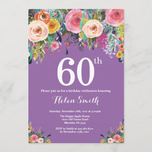 Paarse Bloemen 60ste Verjaardag Uitnodiging