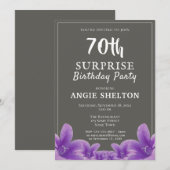 Paarse bloemen 70e verrassingsverjaardagsfeestje kaart (Voorkant / Achterkant)