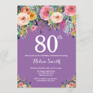 Paarse bloemen 80ste verjaardag kaart