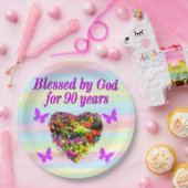 PAARSE BLOEMEN 90E VERJAARDAG PAPIER BORDEN PAPIEREN BORDJE (Feest)