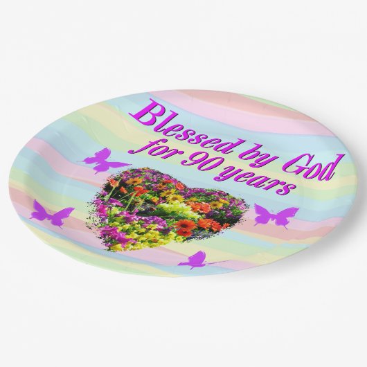 PAARSE BLOEMEN 90E VERJAARDAG PAPIER BORDEN PAPIEREN BORDJE (Gekanteld)