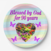 PAARSE BLOEMEN 90E VERJAARDAG PAPIER BORDEN PAPIEREN BORDJE (Voorkant)